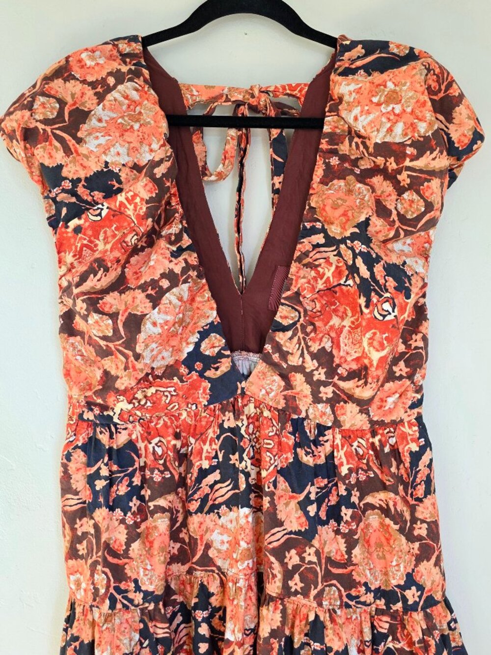 By Anthropologie Printed V-Neck Babydoll Midi Dress | Red Motif | Size 12